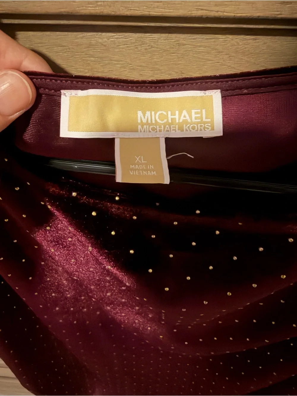 Michael Kors Sparkling Wine-Red Velvet Puff Sleeve Top